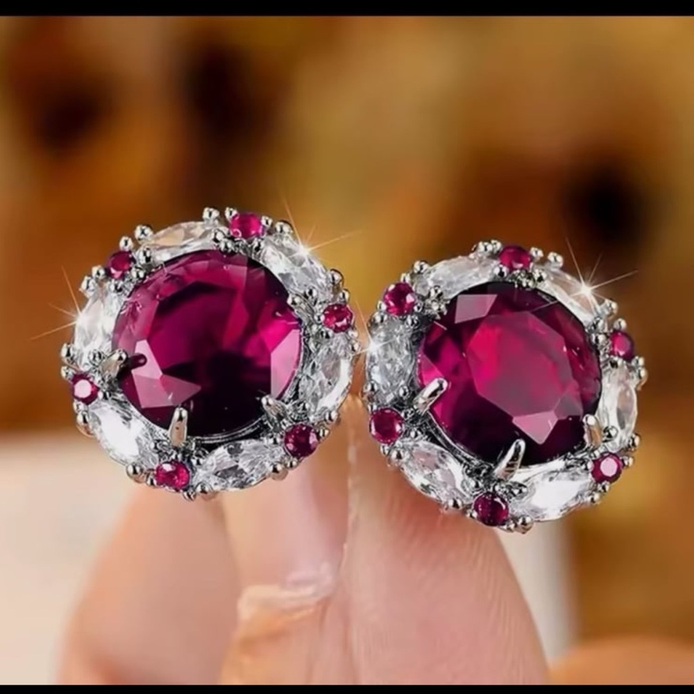 3.7ct Ruby Shaded Swarovski Elements Stud Silver … - image 2